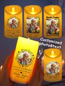 Custom LED Candle Light, Personalized Photo And Text, Memorial Photo Candle For Deceased, Nostalgic Memorial Gift, Photography Stage Decor Candle Light, Custom Souvenir - Multicolor - View 2