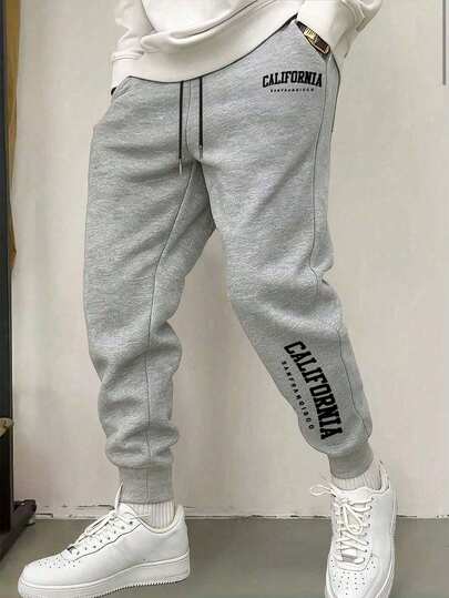 Men's Drawstring Sweatpants, Thin Elastic Waist Sports Pants With Letter Print, Breathable And Fashionable, Suitable For Autumn/Winter