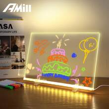 1pc USB LED Note Board, Message Board, Memo Board, LED Drawing Board Acrylic LED Message Board, Warm White Light, With 7 Color Pen, Drawing Supplies, Scratch-Resistant, Adjustable, Erasable, Birthday Gift, Party Decoration - Clear - View 1