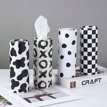 4/2/1 pieza Caja de pañuelos de coche clásica en blanco y negro con patrón de vaca, contenedor de pañuelos de coche con diseño cilíndrico elegante, dispensador de pañuelos de viaje portátil y redondo con 40 pañuelos faciales para ajuste universal en automóvil, hogar y oficina, paquete de pañuelos decorativos - Multicolor - Ver 7