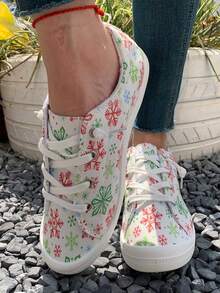أحذية رياضية كاجوال مطبوعة بالزهور للنساء، أحذية مريحة وخفيفة الوزن ناعمة ذات أصابع مستديرة وسهلة الارتداء للربيع والخريف، مناسبة لعيد الميلاد والشكر والاستخدام اليومي والركض