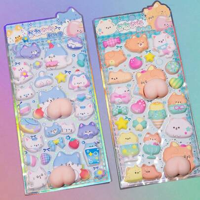 Cute 3D Squeeze Toy Stickers, Cartoon Animal Stickers For Children's Diary, Scrapbooking, Phone, Cup, Computer Decoration