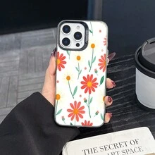 Colorful Silver Apple Phone CaseSeamless Pattern Of Pink And White Daisies With Green StemsCompatible With  11 To  17 Models The Cases Lens Protection Function Ensures The Camera Remains Undamaged During Shooting  Guaranteeing Image Quality - Black - View 6
