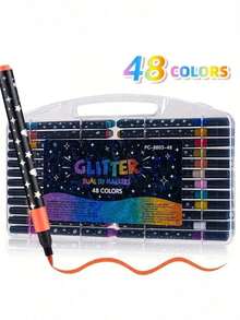 12/24/36 Peças Marcadores de Glitter de Ponta Única Cilíndricos, Novos Marcadores de Pérola, Planejador de Desenho Estudantil, Canetas Gel Coloridas, Marcadores Fluorescentes, Marcadores de Glitter, Marcadores Fluorescentes, Tinta Brilhante, Marcadores de Glitter, Canetas para Desenhar Natalinas - Multicolorido - Visão 10