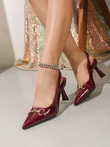 Sandálias de festa sexy de bico fino e sem calcanhar, vermelho vinho, modelo 2025. Elegantes e perfeitas para usar com vestidos. Sapatos de salto alto femininos confortáveis, com bico agulha e salto borgonha. - Borgonha - Ver 3