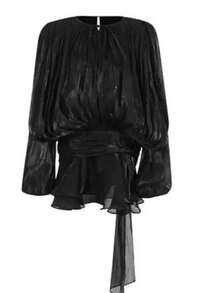Women's Ruffle Mini Dress Long Lantern Sleeve Tie-Up Front Solid Color Pleated Dress Short Flowy Dress - Black - View 2