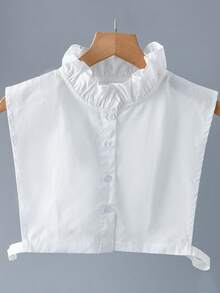 Áo sơ mi nữ cổ cao xếp ly, cổ giả nửa thân có thể tháo rời, phụ kiện đa năng cho trang phục mùa thu/đông. - Cổ chữ V màu trắng có viền xếp nếp - Xem 9