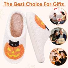Cozy Plush Halloween Pumpkin Slippers, Non-Slip Fluffy Design - New Pumpkin - View 5