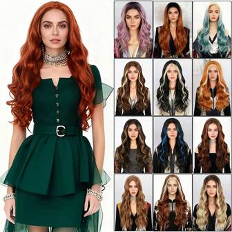 Long Wavy Synthetic Lace Front Wig With Baby Hair Half Hand Tied High Density Wigs For Women With Different Color Options 13*3 Freedom Part HD Lace Synthetic Wig Pre Plucked Outre Perfect Hairline For Elegant Ladies Daily Holiday Halloween Party Cosplay Wear And Go Heat Resistant Glueless Wig Perfect Idea Choice For Christmas/Valentine's Day Gift For Her