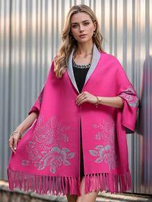 1pc Fringed Peony Flower Thickened Scarf Shawl Cloak Poncho Outerwear For Dress - Multicolor - View 18