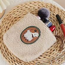 Medium Plush Lipstick Holder/Cosmetic Bag/Coin Purse/Cable & Earphone Pouch, Soft To The Touch In Winter, With Handle & Hanging Strap, Christmas Gift, Women Sanitary Pad Bag - White - View 8