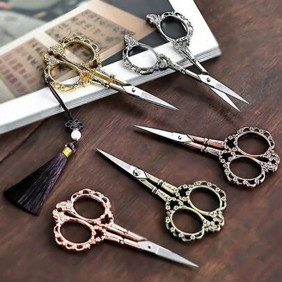 1 Set Vintage Stainless Steel Sewing Scissors - Sharp & Durable Metal Craft Shears For Fabric, Thread, Embroidery - No Electricity Needed, Sewing & Quilting Tool