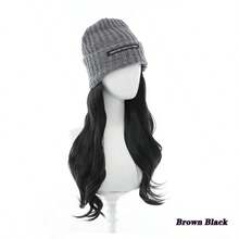 1 件针织灰色假发帽，时尚秋冬波浪卷发假发帽，有弹性，适合所有头型 - 彩色 - 查看 9