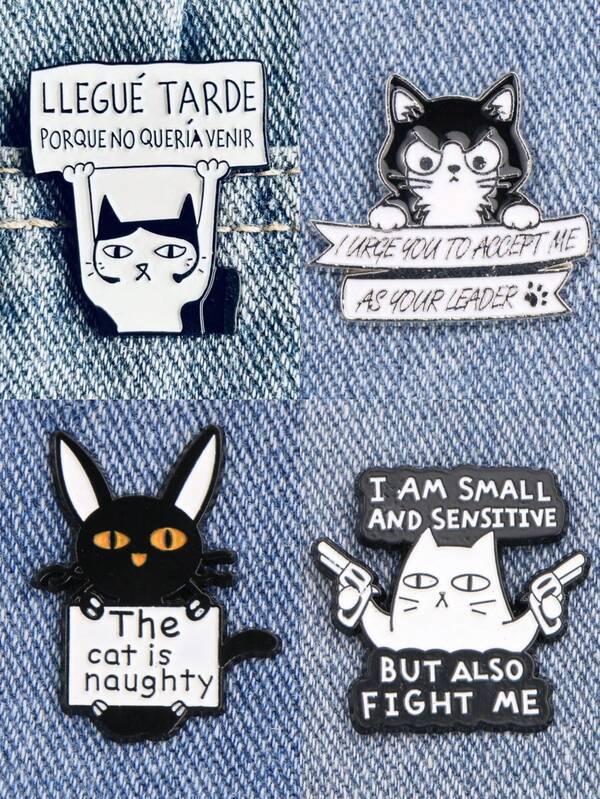 4pcs Enamel Black Cat Brooch Pins, Cartoon Animal Lapel Pins, Halloween Accessories Suitable For Fashion Collar Pins, Backpack Badges, Gifts For Friends