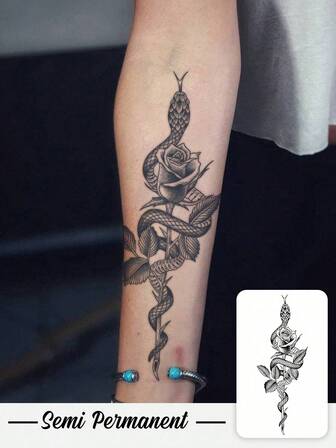 Herbal Temporary Tattoo Stickers Can Last 7-14 Days. Cool Black Thorns, Roses And Python Patterns Are Waterproof, Sweatproof, Washable And Non-Reflective. Simulated Tattoos On Arms And Shoulders Are Suitable For Fashionable People.