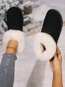 Botas de nieve para mujer de estilo coreano versátil y esponjoso, de tubo corto, con forro cálido y botas de piel, nuevas para el invierno 2025 - Negro - Ver 5
