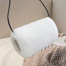 Faux Fur Hand Warmer Muff Portable Warm Plush Hand Cushion With Strap For Winter Outdoor Activity - White - View 3