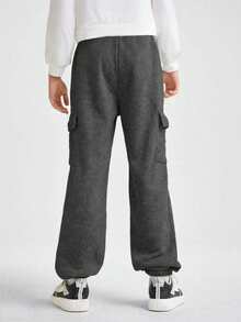 1pc Tween Boys Casual Loose Outdoor Sports Workout Side Pocket Straight Leg Thermal Lined Sweatpants, Thick & Warm For Autumn/Winter - Dark Grey - View 5