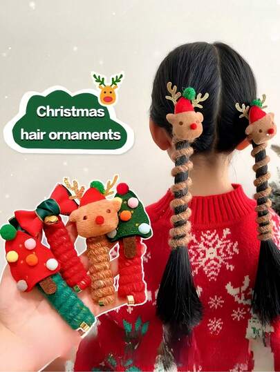 1/2pcs Christmas Spiral Headband With Reindeer & Tree Headband - Elastic Woven Headband With Pom Poms, Bows And Glitter, Cute Holiday Hair Accessory, Birthday Party Gift, Christmas Hair Decor, Seasonal Gift, Mixed Color Fibers