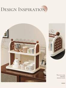 White Double-Layer Antique-Style Cup And Tea Rack, Suitable For Bedroom Cosmetics Storage Rack, Desktop Storage Rack, Kitchen Cup Holder, Water Cup And Tea Cup Holder, Kitchen Cup Storage Rack, Cup Holder, Drain Rack, Coffee Rack. - 白色 - 查看 3