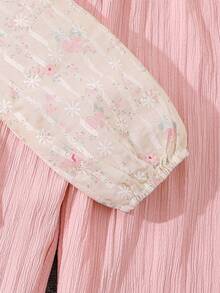 Left Mama 2pcs Girls Elegant Floral Print Long Sleeve Top And Straight Leg Pants Set, Spring/Autumn - Beige - View 4