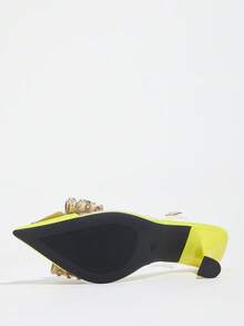 Women's Rhinestone Bow Decor Pointed Toe Closed Toe Slingback High Heel Shoes, Elegant & Comfortable, Suitable For Formal Occasions Like Parties, Weddings, Galas, All Seasons, Yellow PVC Transparent High Heels - Yellow - View 8