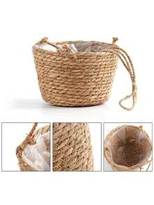 1pc Hanging Storage Basket, Potted Plant Organizer, Hanging Flower Pot, Wall Storage Basket, Balcony Flower Pot Flower Basket, Living Room Woven Hanging Basket, Wall Decor, Room Decor, Home Decor - Multicolor - View 11