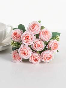 1/80PCS Artificial Flowers-10 Heads Rose Bouquets, Silk Rose, Fake Plants, Home, Dining Room, Living Room, Outdoor Garden Decoration,The Art Of Inserting Flowers, Photography Props, Vase, Flower Wall, Flower Wreath, Bridal Bouquet, Wedding Decoration, DIY Flower Wreath Materials, Birthday Party Decoration Materials, Home Decoration Accessories - Baby Pink - View 4