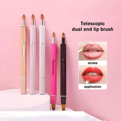 Pincel doble para labios, pincel de lápiz labial, pincel telescópico de metal para delinear los labios, pincel para corrector, estuche con funda antipolvo, herramientas de maquillaje multiusos portátiles, regalos