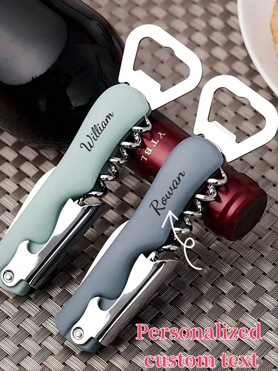 1PC Customized Laser Engraved Wine Bottle Opener, Multifunctional Beer Bottle Opener, Multifunctional 4-In-1 Beer Bottle Opener, Bar Tool Suitable As Gift For Father's Day, Friends - Multicolor - View 1