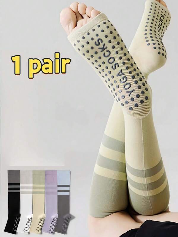 1 Pair Of Women's Socks, Sports Calf Socks, Pressure Socks, Women's Running Fitness Non-Slip Stovepipe Long Tube Open Toe Yoga Pilates Socks Set