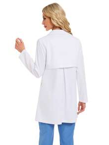 cimmuovere Chaqueta regular de manga larga con botones en el frente, bolsillos y cuello plano de unicolor para mujeres, batas de laboratorio - Blanco - Ver 3