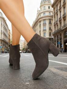 Women's Suede High Heel Ankle Boots, Pointed Toe Side Zipper Thermal Lining, Fashion Brown Boots For Winter - Dark Brown - View 3