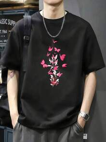 Camiseta con diseño de mariposas, árbol y animales hermosos. Camiseta de manga corta de algodón de 220 g, impresión por una cara - Negro - Ver 7