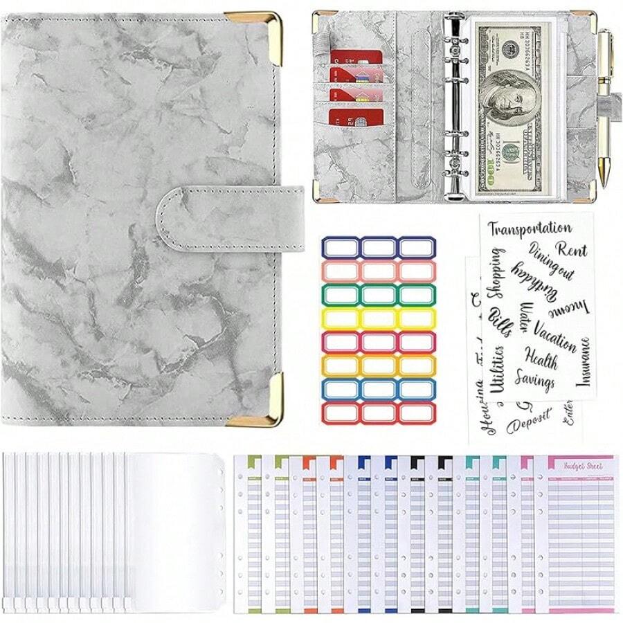 Organizador de Dinero, Carpeta A6 con 12 Sobres de Cierre, 12 Hojas de Presupuesto en Efectivo y 24 Pegatinas, Agenda de Ahorro, Planificador de Presupuesto, Sobres de Efectivo para Ahorrar (Gris) - gris - Ver 1