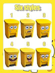 SpongeBob SquarePants SpongeBob Themed - Cute Cartoon Funny Expression Trash Can. This Is A Large Capacity Trash Can Suitable For Living Room, Bedroom And Outdoor Activities. - Yellow - View 8
