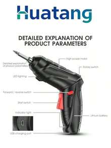 HuaTang 45 en 1 Recargable Inalámbrico Inalámbrico Destornillador Eléctrico - Negro - Ver 9