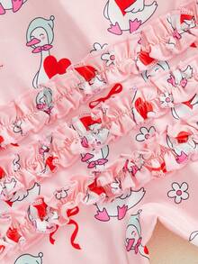 Conjunto de 2 piezas para niñas pequeñas, mono con estampado de corazón, cuello redondo, manga larga y pies largos con diadema de lazo - Colores mixtos - Ver 7