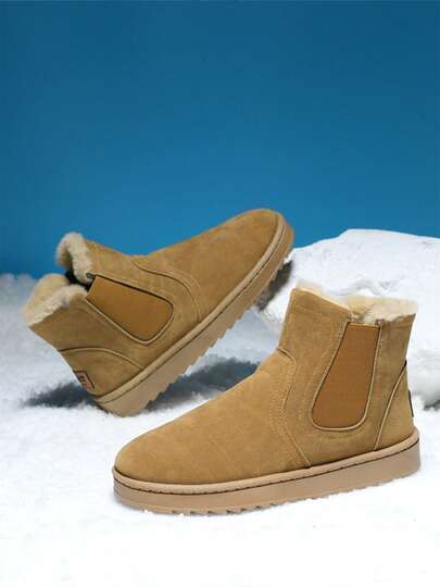 Botas de nieve de forro polar grueso para hombres, botas cálidas, botas cortas de suela gruesa de moda coreana versátiles, para uso en interiores y exteriores