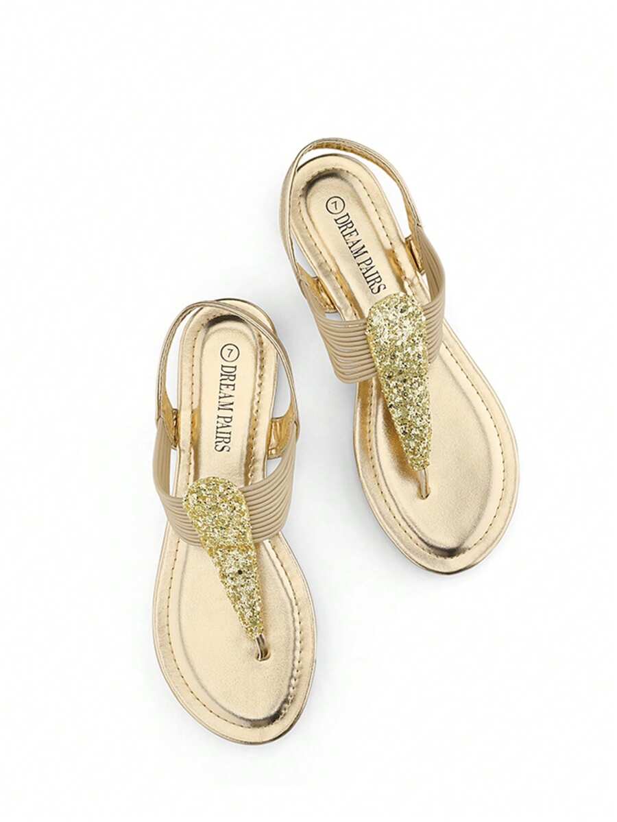 Dream Pairs Women Thong Flat Sandals Elastic Strappy String Ankle Strap Summer Vacation Gladiator Sandals - Vàng - Xem 1