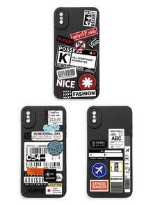 Funda de teléfono con gráfico de letra de eslogan negro, funda de teléfono con collage abstracto, avión, rayas y etiqueta gráfica negra, funda de teléfono con patrón de retazos vintage, funda de teléfono con protección de lente negra. Compatible con iPhone y Galaxy, funda de teléfono, funda compatible con iPhone 17 Pro Max, fundas, funda compatible con iPhone 13, funda compatible con iPhone 15, regalo de fiesta, versión internacional, no la versión nacional - Multicolor - Ver 37