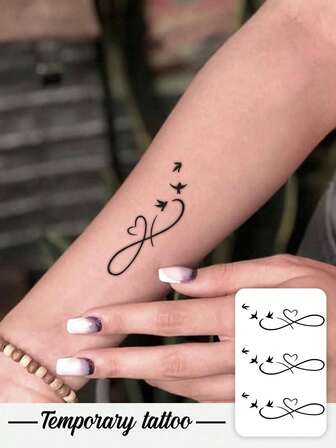 1 bucată de autocolant tatuaj temporar, linii negre în stil Y2K conturează modelul de migrație a păsărilor iubitoare, impermeabil și rezistent la transpirație, lavabil și antireflexiv, tatuaj simulat pe braț și umăr, potrivit pentru persoanele la modă, durează 3-5 zile