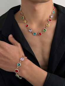 1 Set Luxury High-End Bracelet Fashion Niche Commute Design Jewelry Set, Colorful Crystal Flower Asymmetrical Necklace & Bracelet Exquisite Accessories, Suitable For Holiday Gifts And Attending Important Gatherings - Four-pointed Star - View 10