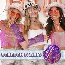 Long Style Rhinestone Fingerless Fishing Net Gloves, Small Steampunk Sleeves, Women's Role-Playing Party Costumes, Dance Party Holiday Supplies, Women's Fishing Net Rhinestone Gloves Fingerless Fishing Net Sleeves - Multicolor - View 5