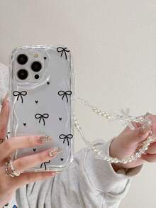 黑色蝴蝶结元素新颖手机壳，蝴蝶结透明彩绘链条奶油色波浪边防震加厚手机保护壳，印花，兼容 17/17 Pro/17 Pro Max/16/11/16 Pro Max/13/11、12、13、16、15、16 Plus、16 Pro Max、S23、S24、S25、S24 Plus、S25 Plus、A56、A36、A26/A13 4G、A22、A21S、A51 4G、A52、S22 Ultra、A33 5G，兼容 10，兼容Note 11 4G，兼容手机壳，国际版，非国内版。 - 彩色 - 查看 3