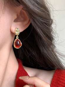 2 件 Maillard Tigereye 泪珠夹式耳环，几何耳环无需穿孔，轻巧奢华