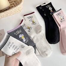 SNOOPY 1/3/5/10双装 史努比卡通时尚中筒袜 男女通用，舒适柔软运动袜，季节性中筒袜 - 彩色 - 查看 6