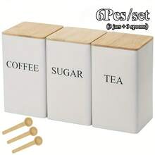 3 قطع طقم أواني تخزين المطبخ، علب تخزين الطعام المعدنية مع أغطية من الخيزران، صواني وملاعق خيزران، أواني مطبخ بيضاء/سوداء، أواني تخزين طعام بحجم 5.9*3.34*3.34 بوصة، صناديق تخزين مطبخ مقاومة للماء مع أغطية، علب شاي مربعة مع ملصقات محفورة، مناسبة للقهوة والشاي والسكر، تنظيم المطبخ، غرفة الطعام، غرفة المعيشة، غرفة الشاي، هدايا للأصدقاء والعائلة' - متعدد الألوان - مشاهدة 15