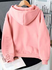 Children's Plain  Hoodie Sweatshirt, Unisex, Soft And Comfortable, Ideal For School And Everyday Wear, Winter/Autumn, Sizes 2 To 16, Premium - Rosa - 查看 2