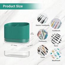 Green Toothbrush Holders For Bathrooms, Large Plastic  Electric Tooth Brush Holder With Drainage And Drip Tray, Cute Shower Toothpaste Holder Stand Organizer Caddy Countertop Accessories, 3 Slots{Inchsize_nameinch:Inch3Slotsinch,Inchcolor_nameinch:InchGreeninch} - Green - View 3